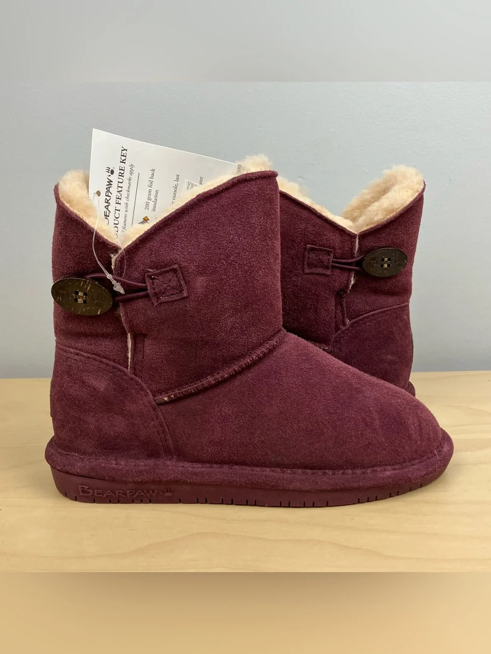 Bearpaw Youth Girls Size 1.0 Rosie Purple/Maroon Suede Winter Boots Lined NWT
